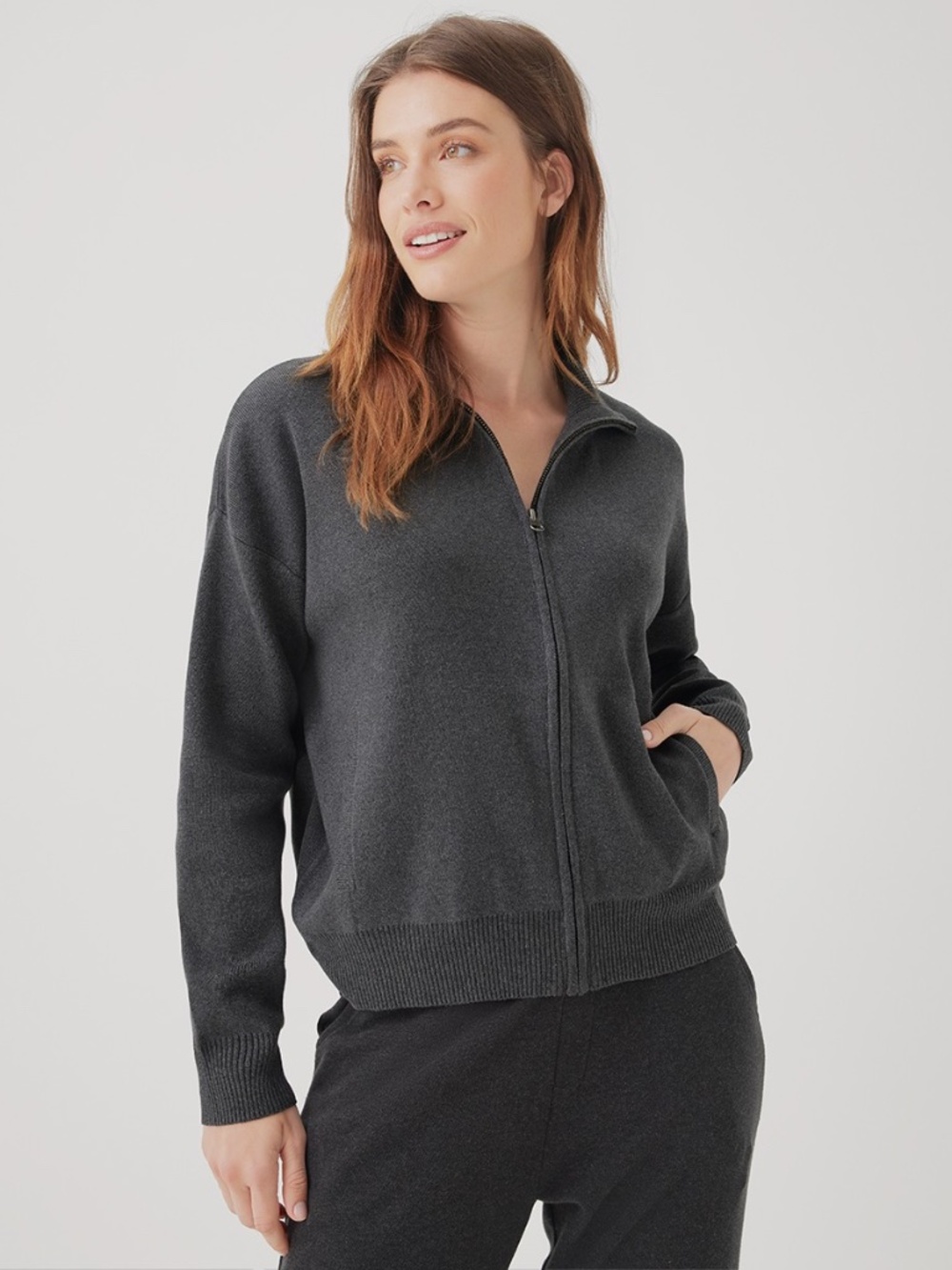 NWT Pact Organic Charcoal Heather Classic Fine Knit Zip Front XS / Small - Picture 4 of 4